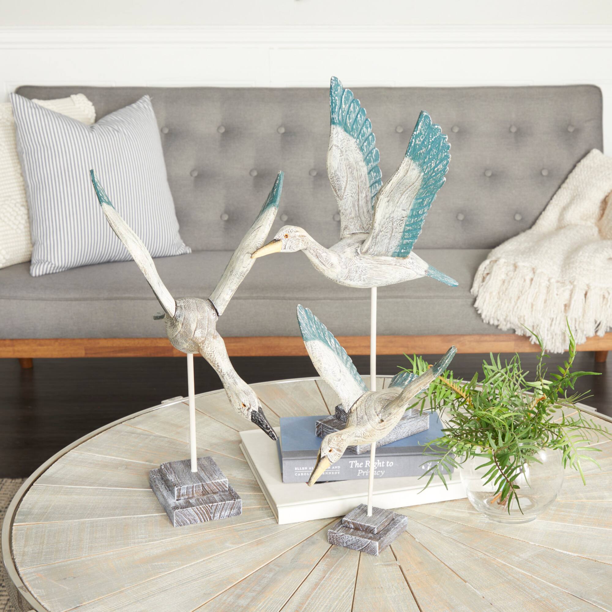 Set of 3 White Pine Coastal Sculpture, 13" x 13" x 10"